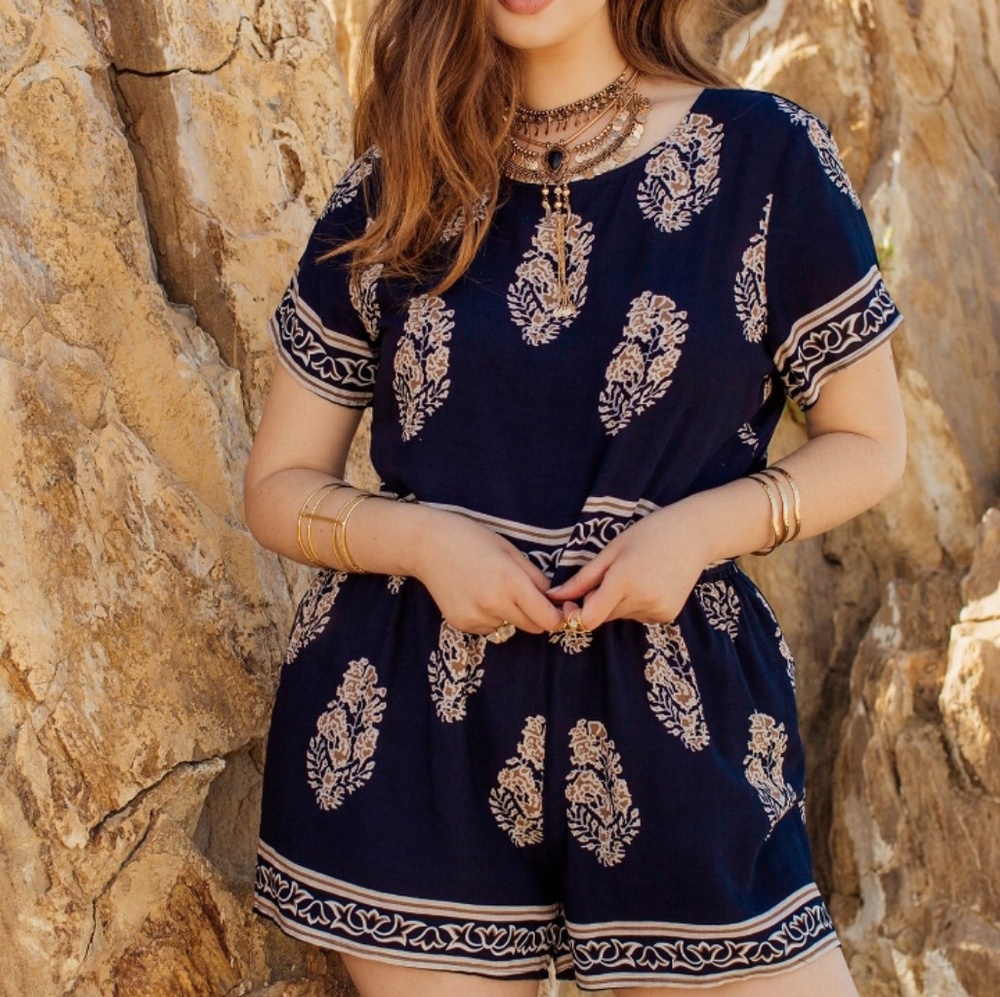 Tribal Print Top And Shorts Set